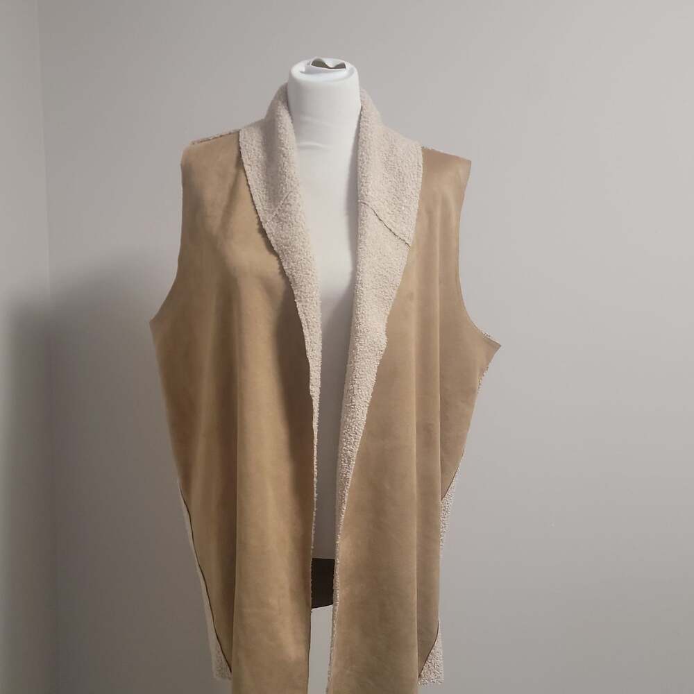 Chico's Faux Suede and Bouclé Sherpa Open Front Drape Vest
